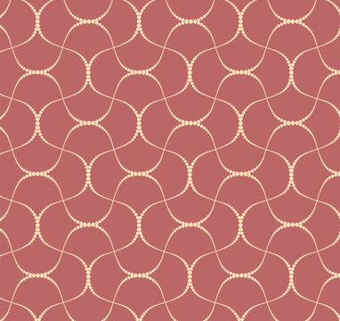 Seamless vector pattern of delicate dotted wavy lines forming an abstract geometric mesh on a coral background. Elegant tile for textile and wallpaper.