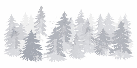 pine forest in misty watercolor style trees woodland painting artwork nature landscape scenic © Shuvra Majumder