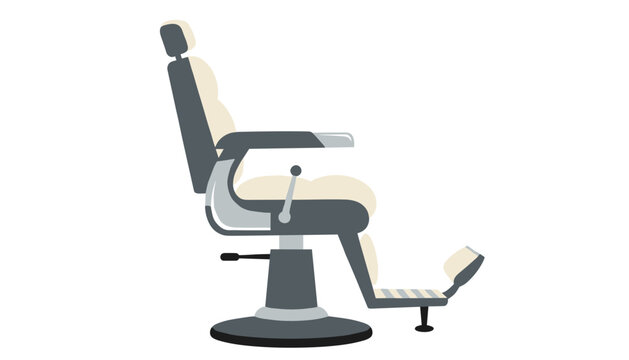 Minimalist flat design vector illustration of a modern adjustable barber chair or dental treatment chair in grey and cream.