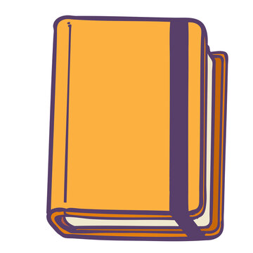 Line drawing of a orange sketchbook closed with an elastic band