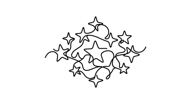 Abstract star cluster line art, minimalist, continuous drawing, dynamic, festive