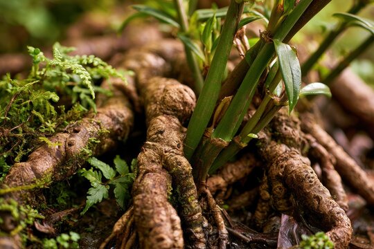 Nature study of smilax vines with large roots in a humid Florida habitat