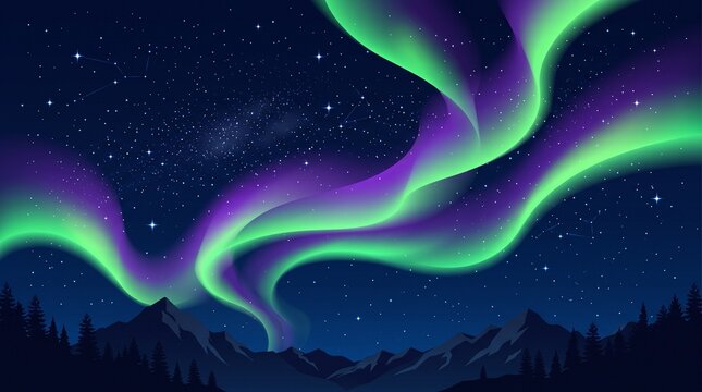 Aurora Borealis Northern Lights Night Sky Vector Background
