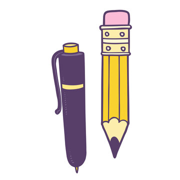 Stationery pen and pencil line art