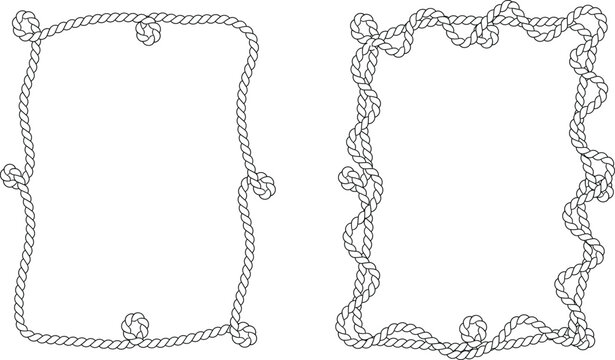 Set of two hand drawn rope frames featuring nautical style twisted cord borders for rustic wedding invitations and designs