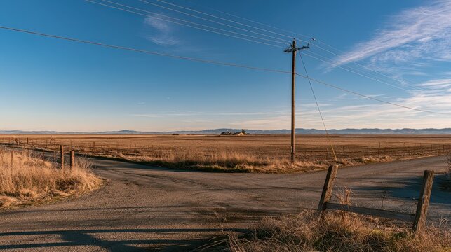 Open sky and distant hills frame a peaceful intersection in Solano County
