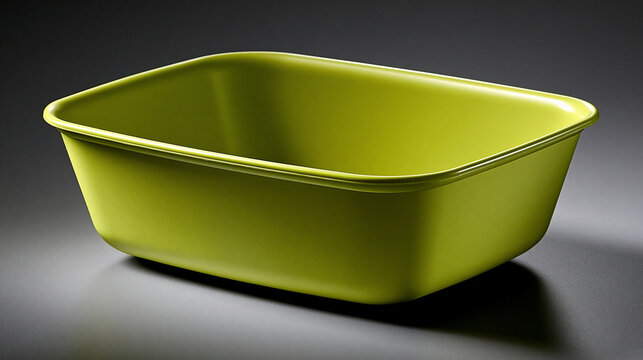 Empty rectangular lime green plastic tub providing a versatile container for household cleaning tasks, laundry, kitchen items, or general storage against a dark background