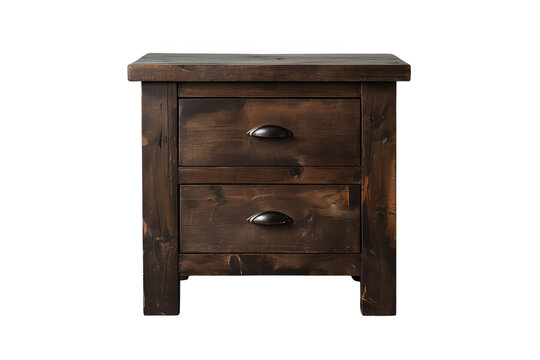 Rustic dark wooden nightstand with two drawers