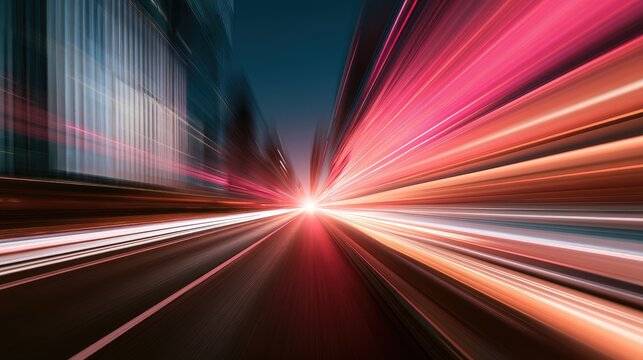 Streaking lights in a city at night create a sense of rapid motion