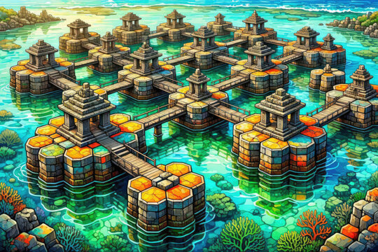 Vibrant Maximalist Choquequirao Inca Ruins Chaos Design Vector