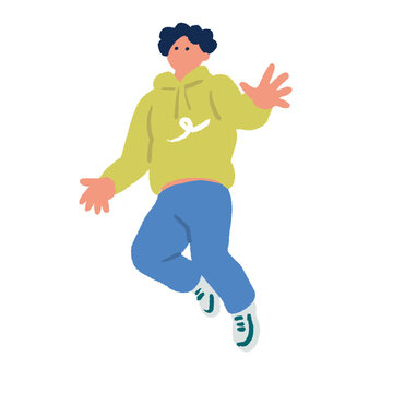 浮遊感のあるジャンプやダンスポーズをする男性の手描きイラスト