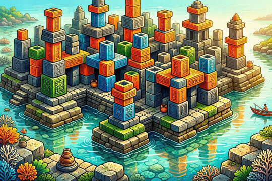 Vibrant Maximalist Choquequirao Inca Ruins Chaos Design Vector