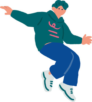 浮遊感のあるジャンプやダンスポーズをする男性の手描きイラスト