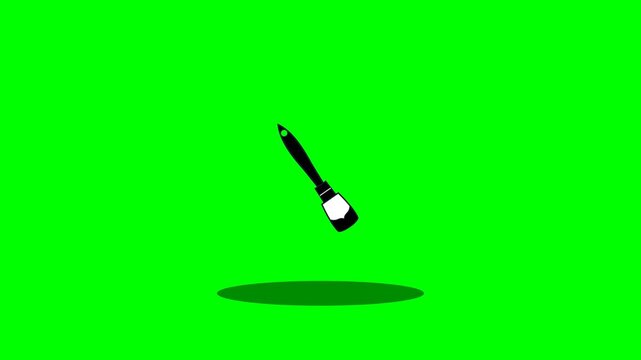 Animated 2D Cartoon Style Paintbrush Floating on Green Screen Background.