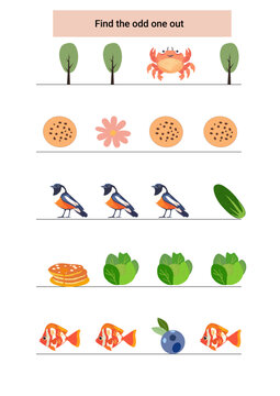 Find the odd one out educational game for kids blank template.