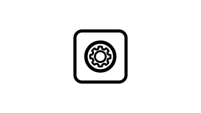 App Setting Gear Animated Icon. Animated line icon of square app button with gear wheel inside representing system configuration preferences and options menu.