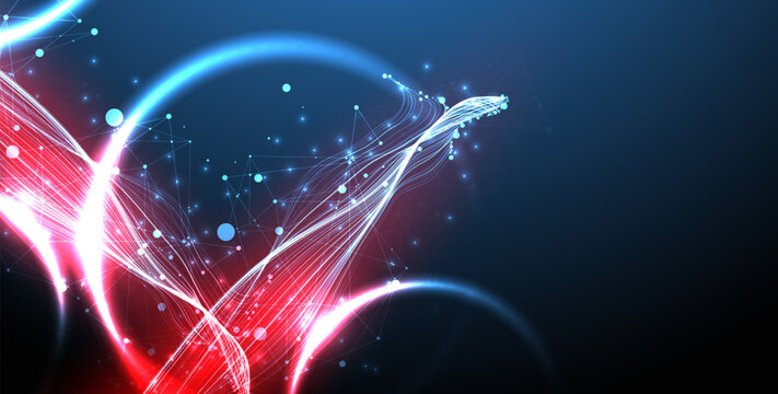 Abstract futuristic technology background with glowing light waves and network lines