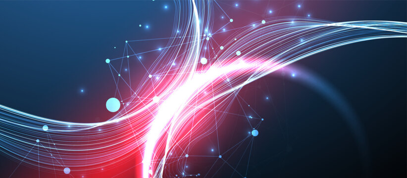 Abstract futuristic technology background with glowing light waves and network lines