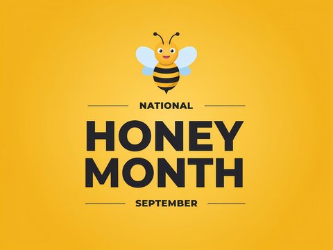 National Honey Month September poster with a cute cartoon bee