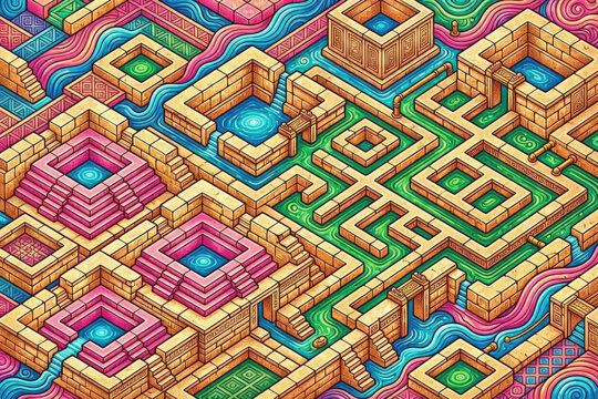 Dholavira Ancient Water Management Maximalist Chaos Design Vector Illustration