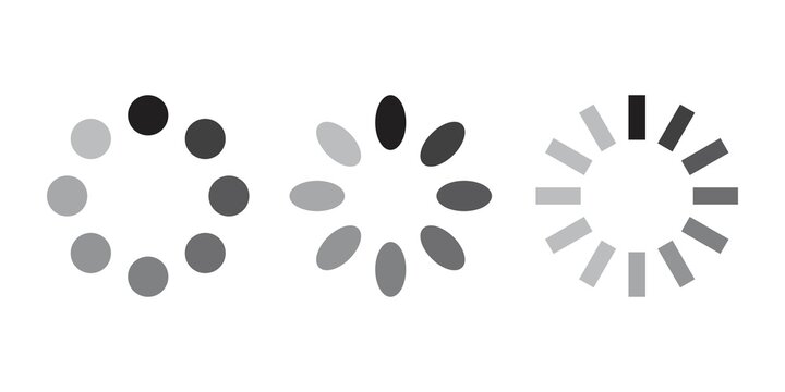 Loading icons vector set with circular spinner indicators, web buffering progress bar symbol illustration for app UI interface, website preloader, and digital system design