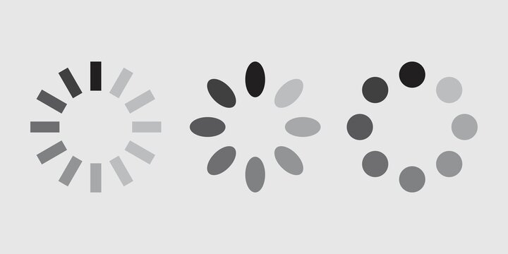 Loading icons vector set with circular spinner indicators, web buffering progress bar symbol illustration for app UI interface, website preloader, and digital system design