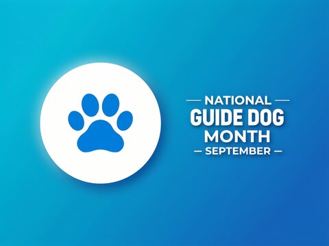 National Guide Dog Month September banner with blue paw print icon