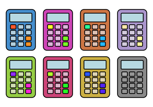 Conjunto de ocho calculadoras de colores
