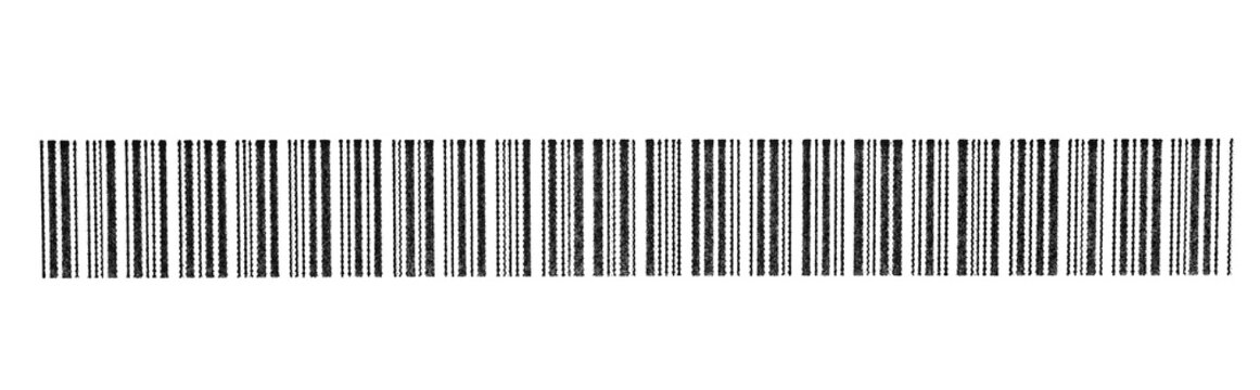 Scratched barcode with parallel lines on a white paper, top view. Line bar stickers icon containing data.