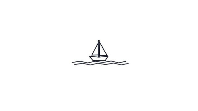 Minimalist Hand Drawn Sailboat Animation Floating on Wavy Ocean Waves.
