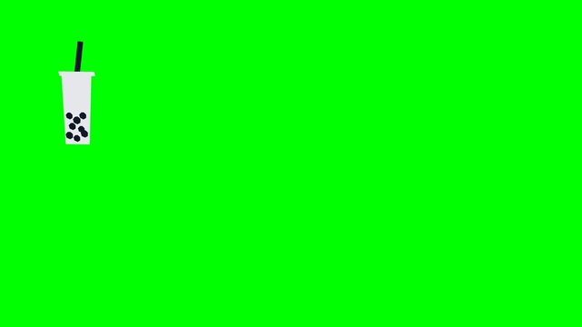 Animated bubble tea cup with straw on a bright green chroma key background.