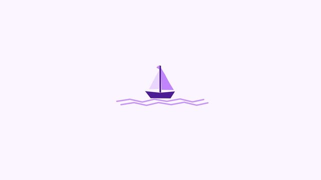 Minimalist Purple Sailboat Illustration Floating on Gentle Ocean Waves Animation.