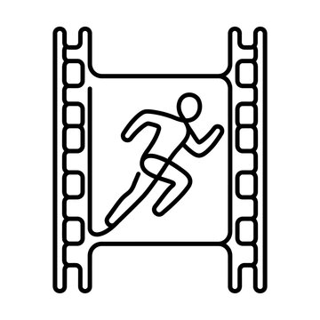 Athlete running through a movie film strip.