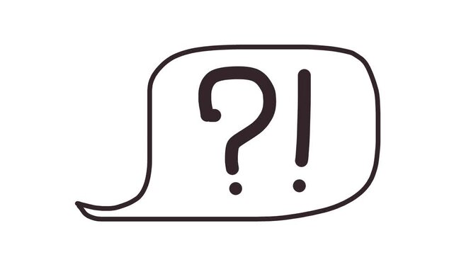 A comic book dialogue bubble hangs on the screen. Inside, a question mark and an exclamation mark twitch and wobble.