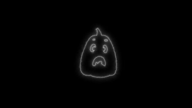 Glowing White Neon Halloween Pumpkin Outline Animation on Black Background 4K