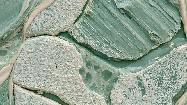 Pale green and cream textured paint surface with thick brush ridges