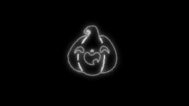 Glowing White Neon Halloween Pumpkin Outline Animation on Black Background 4K