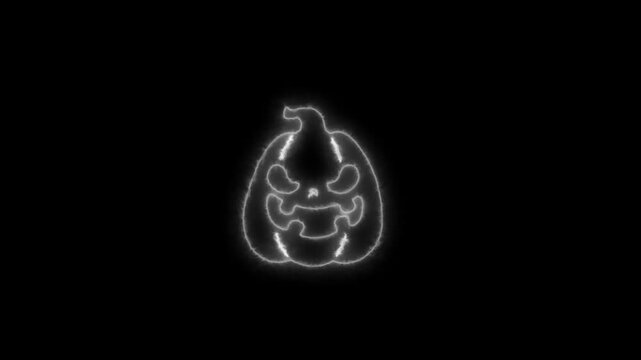 Glowing White Neon Halloween Pumpkin Outline Animation on Black Background 4K