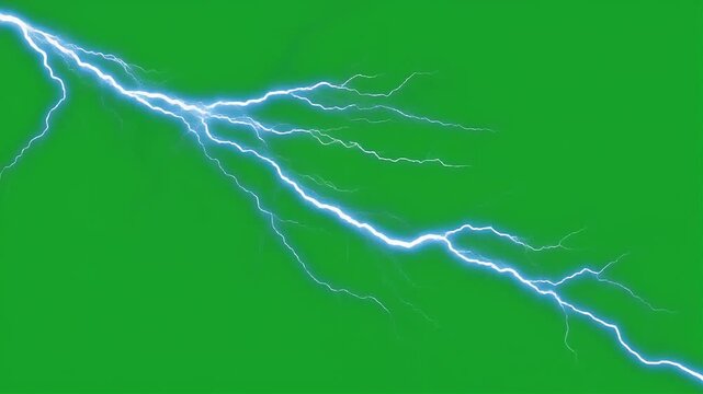 A bright white lightning bolt strikes across a solid green screen background.