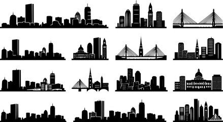 Naklejka premium boston city skyline line art silhouette vector illustration 