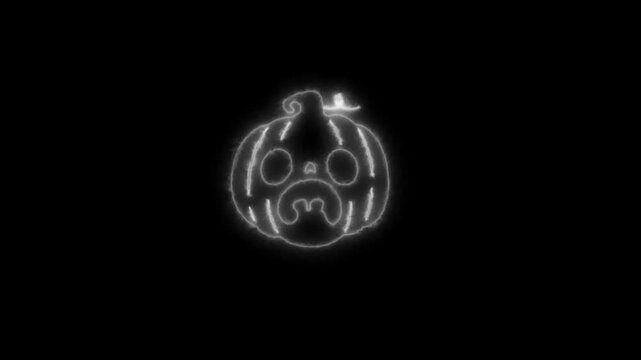 Glowing White Neon Halloween Pumpkin Outline Animation on Black Background 4K