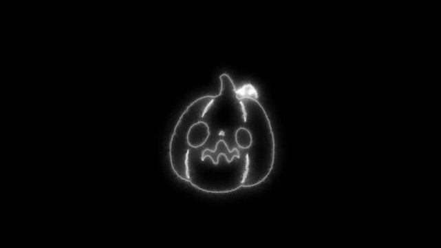 Glowing White Neon Halloween Pumpkin Outline Animation on Black Background 4K