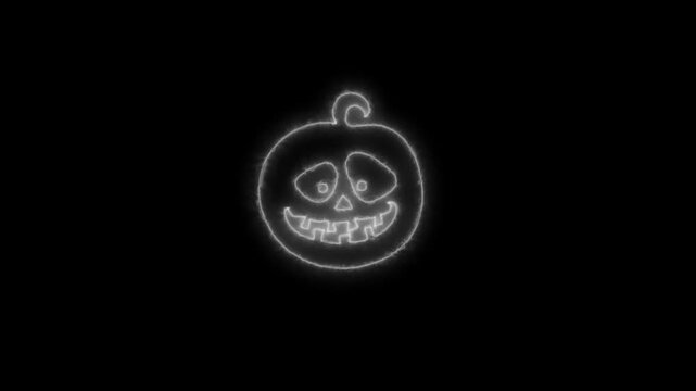 Glowing White Neon Halloween Pumpkin Outline Animation on Black Background 4K