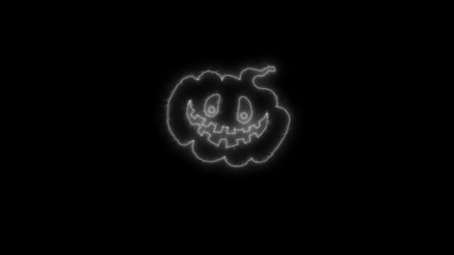 Glowing White Neon Halloween Pumpkin Outline Animation on Black Background 4K