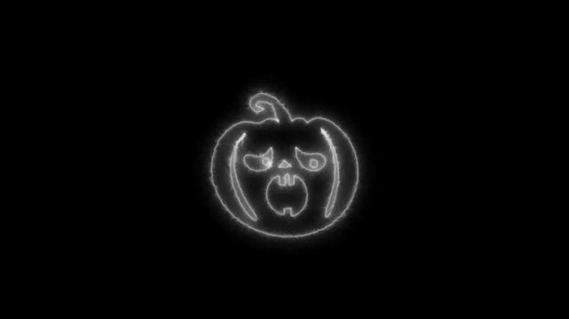 Glowing White Neon Halloween Pumpkin Outline Animation on Black Background 4K