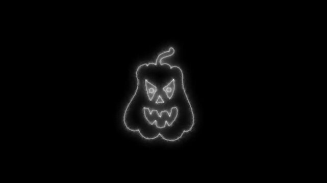 Glowing White Neon Halloween Pumpkin Outline Animation on Black Background 4K