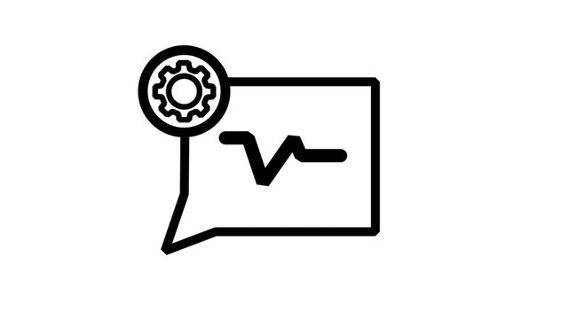 Technical Support Chat Animated Icon. Animated line icon of chat bubble with gear wheel and wave line representing customer support technical communication.