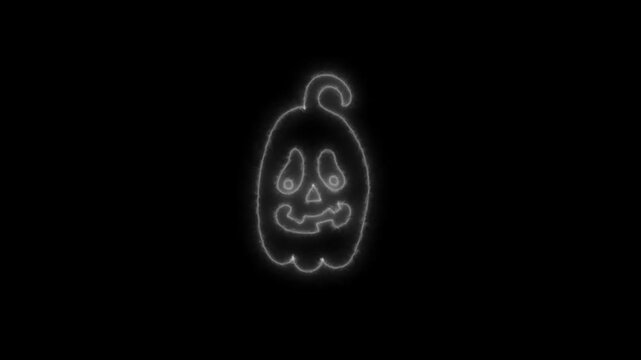 Glowing White Neon Halloween Pumpkin Outline Animation on Black Background 4K