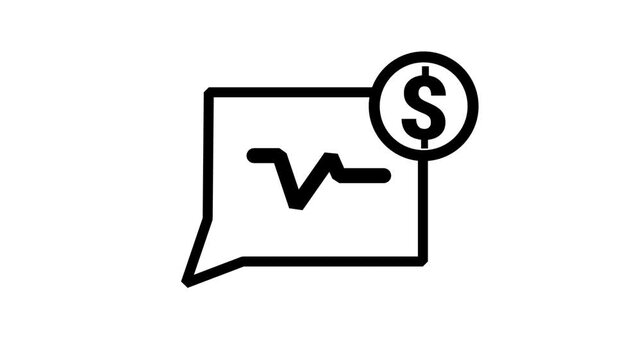 Financial Speech Bubble Animated Icon. Animated line icon of speech bubble with line chart and dollar symbol representing financial chat business consultation.