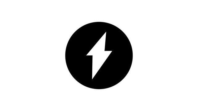 Flash Power Energy Animated Icon. Animated line icon of lightning bolt inside circular badge representing fast power green energy charge and electrical.